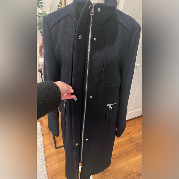 Karl Lagerfeld Paris Wool Stand Collar Coat | Medium | Navy - Picture 12 of 17